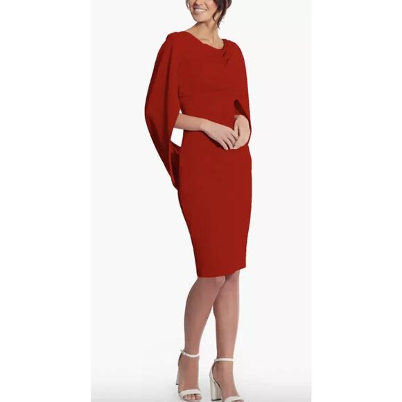 Betsy & Adam Velvet Cape Dress In Burgundy